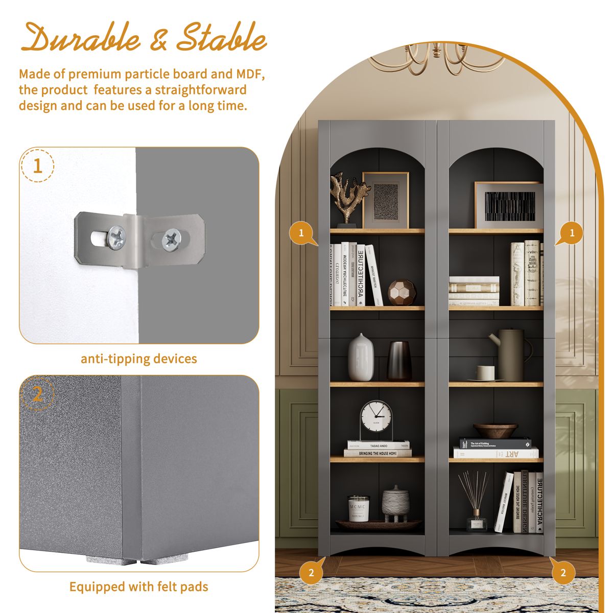 72-Inch Five-Tier Bookcases, Set of Two — view 4
