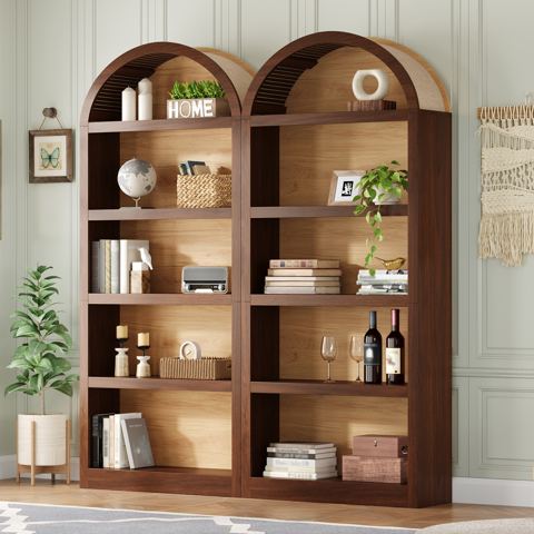 5-Tier Two-Tone Arched Bookshelves, Set of 2