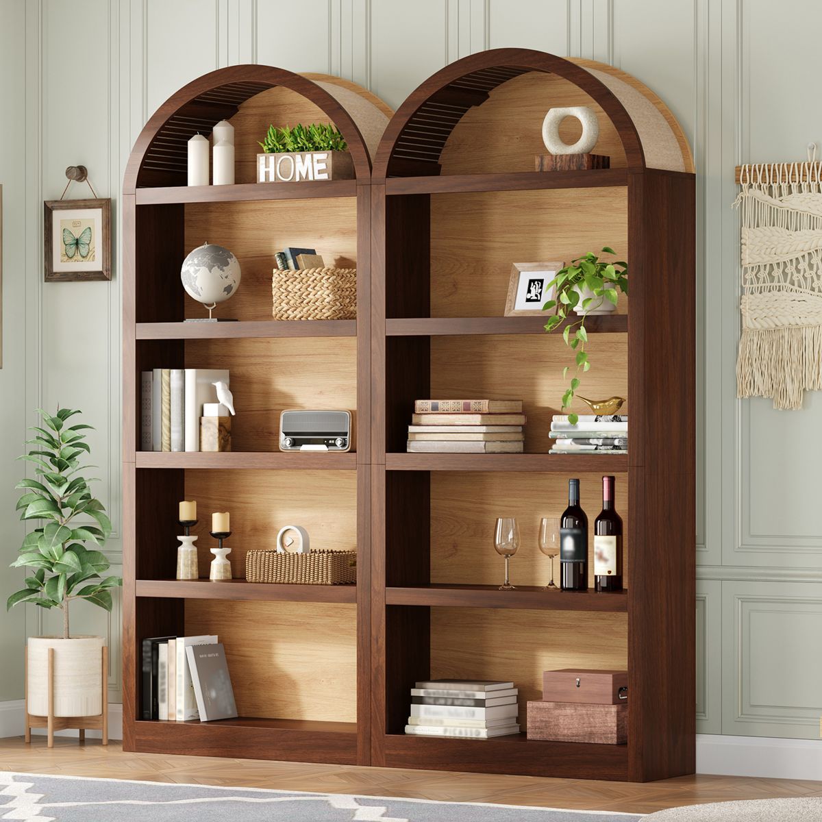 5-Tier Two-Tone Arched Bookshelves, Set of 2