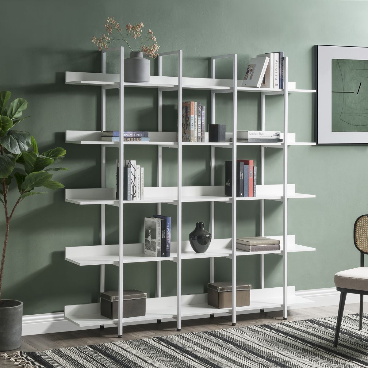 Five-Tier Industrial Bookcase with Metal Frame