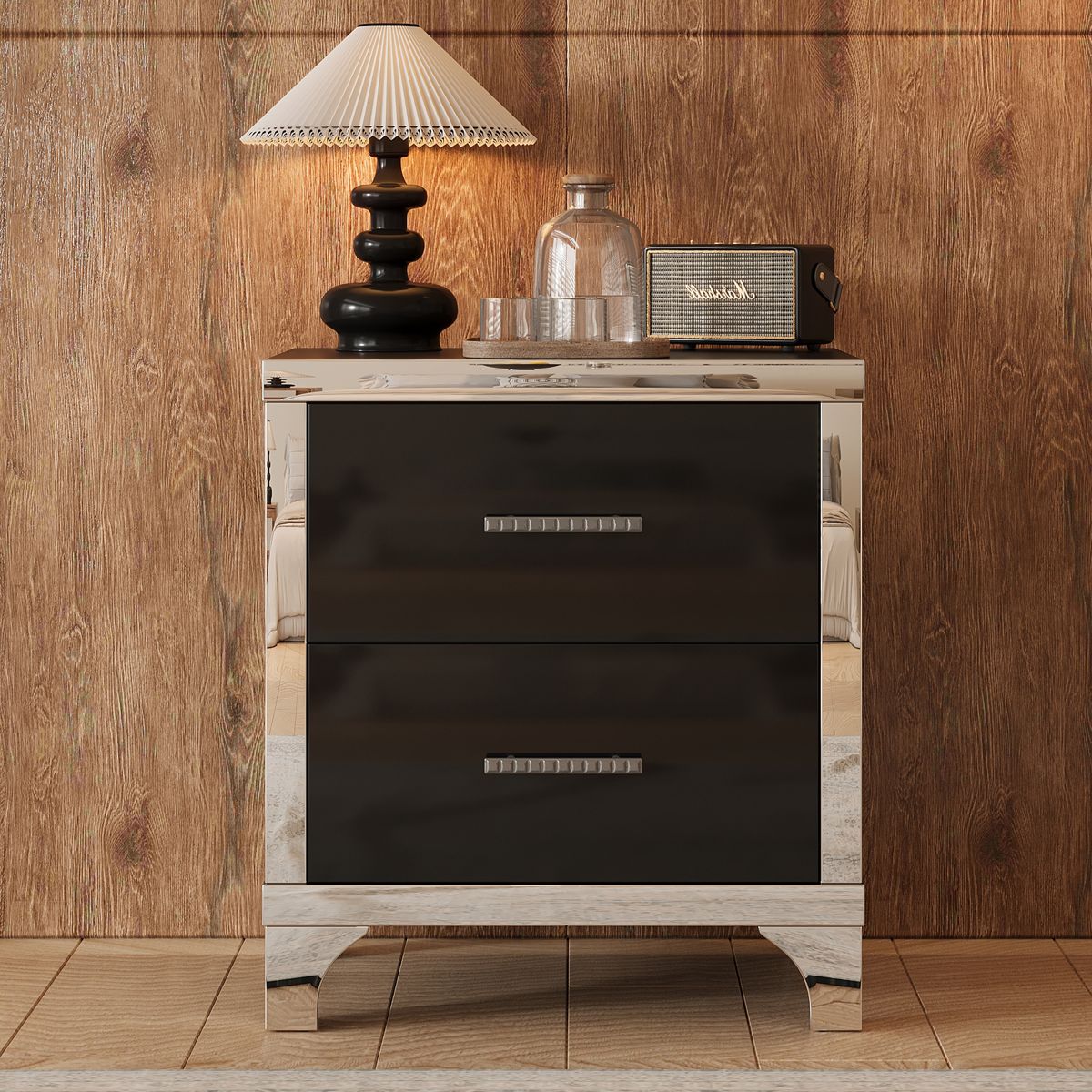 High-Gloss Two-Drawer Mirrored Nightstand — view 3