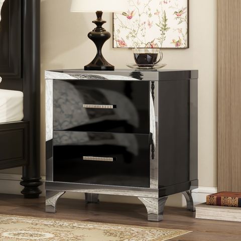 High-Gloss Two-Drawer Mirrored Nightstand