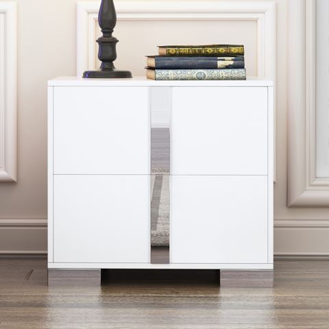 Two-Drawer Mirrored Nightstand with Metal Feet