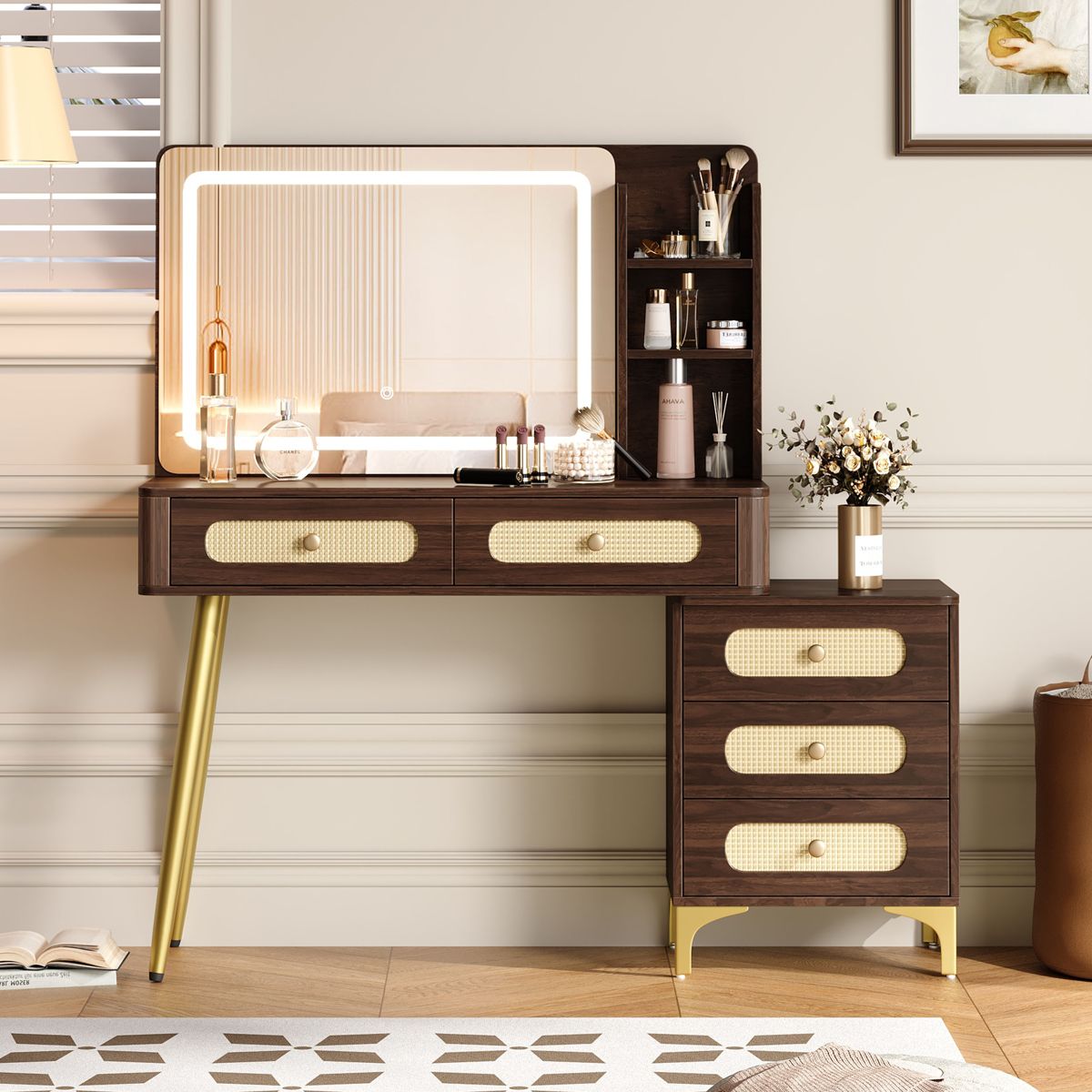 47-Inch Rattan-Front Vanity with 5 Drawers — view 2