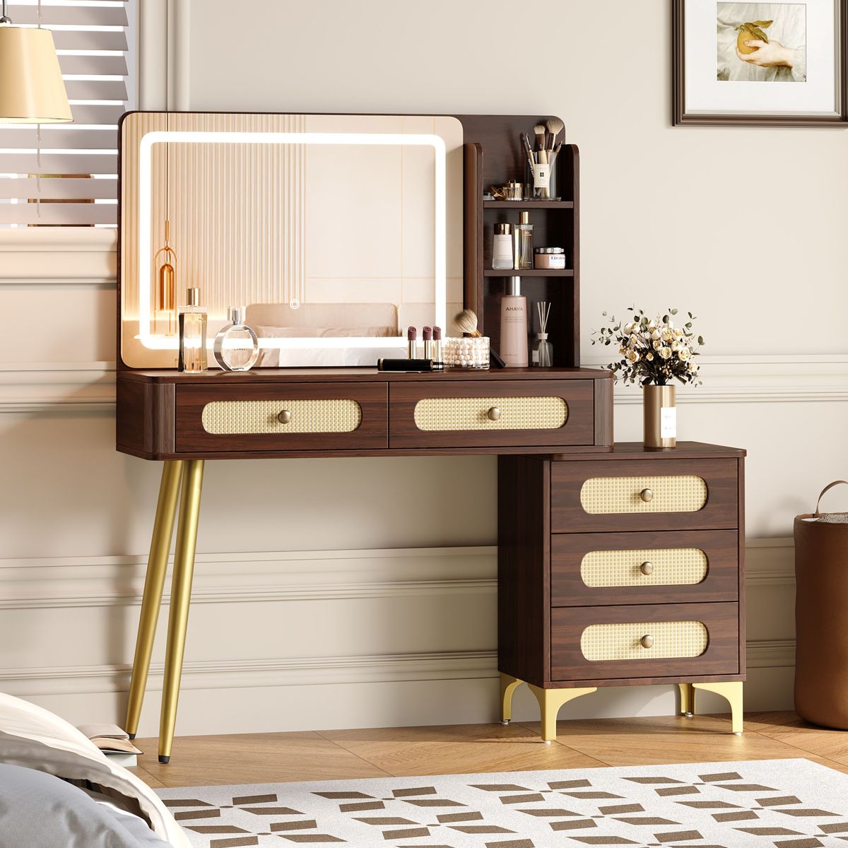 47-Inch Rattan-Front Vanity with 5 Drawers — view 3