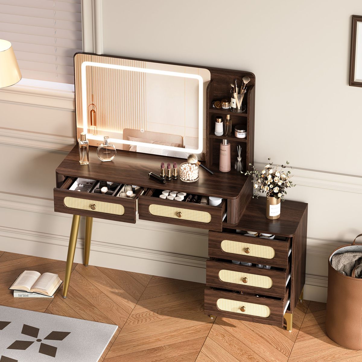 47-Inch Rattan-Front Vanity with 5 Drawers — view 4