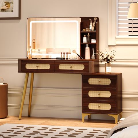 47-Inch Rattan-Front Vanity with 5 Drawers — view 1