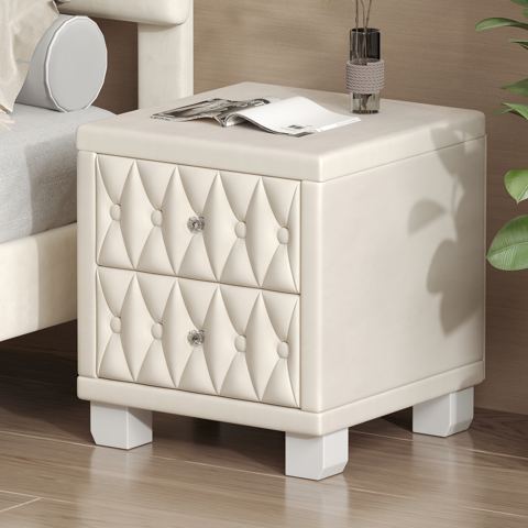 Tufted Velvet Nightstand with Crystal Handles
