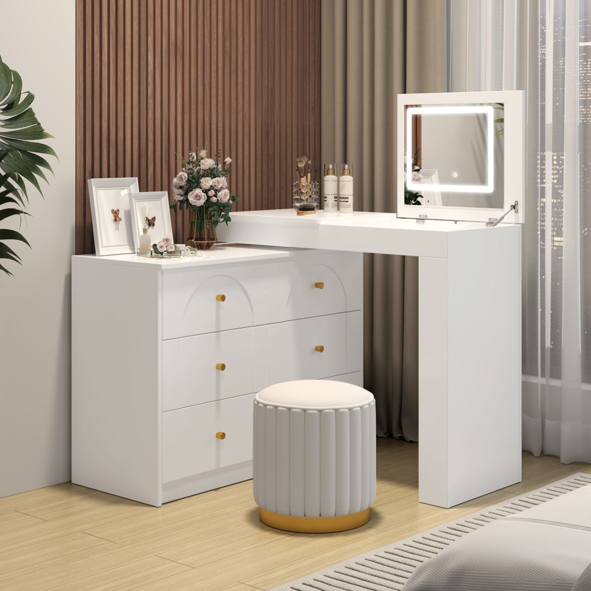 60-Inch Flip-Top Vanity Desk with 7 Drawers — view 2