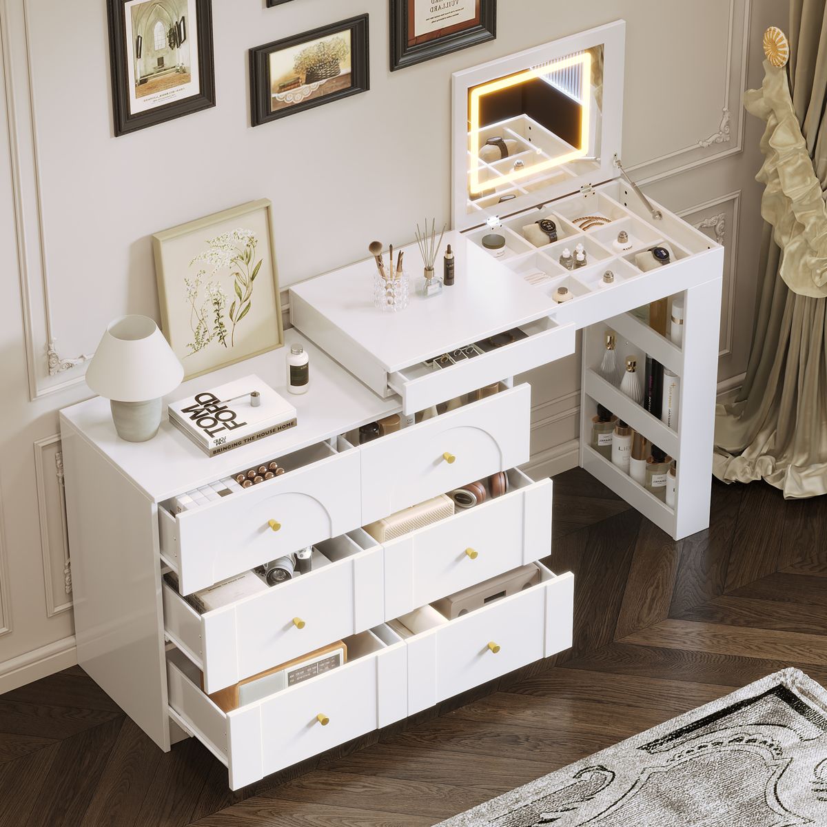 60-Inch Flip-Top Vanity Desk with 7 Drawers — view 3