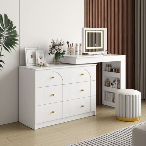 60-Inch Flip-Top Vanity Desk with 7 Drawers