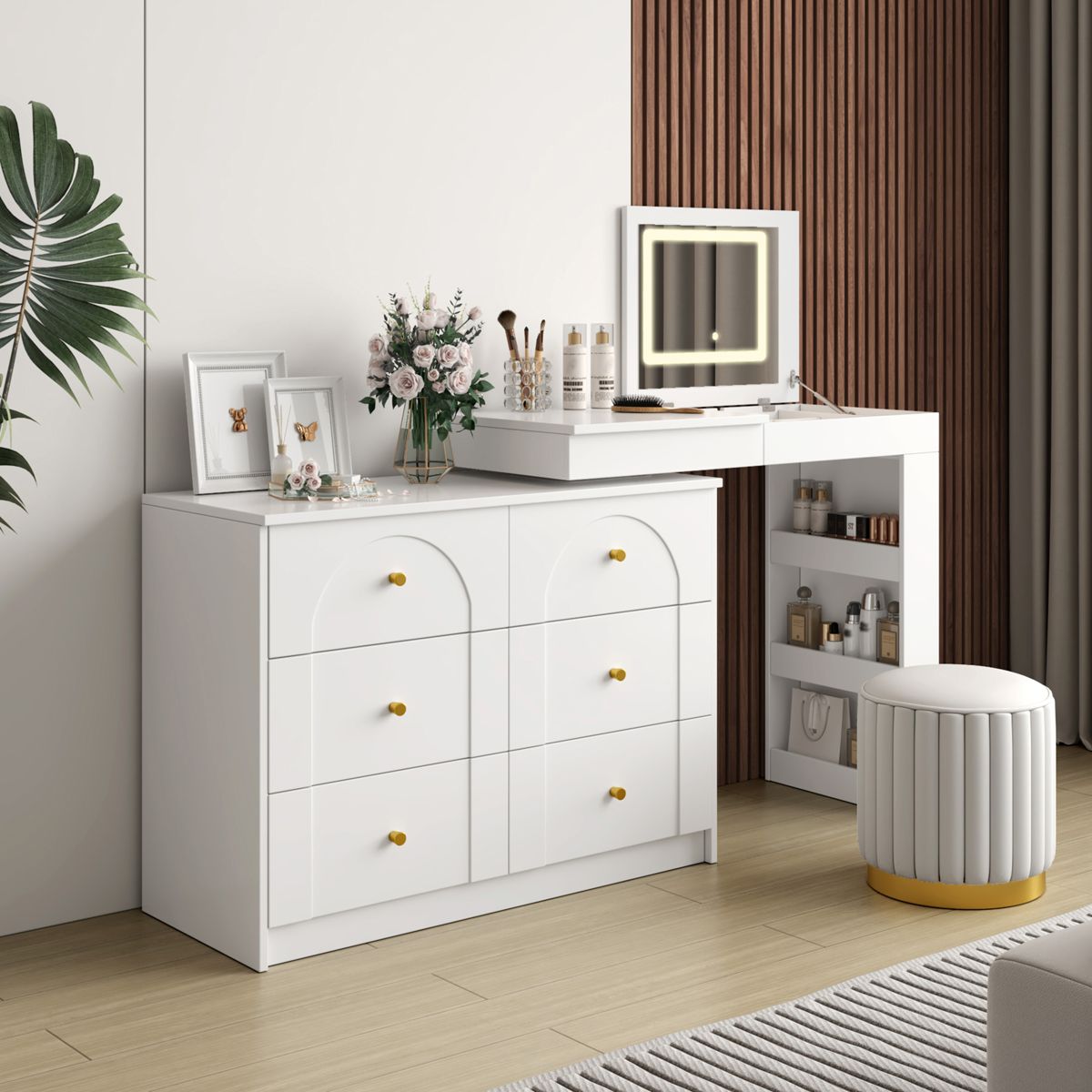 60-Inch Flip-Top Vanity Desk with 7 Drawers
