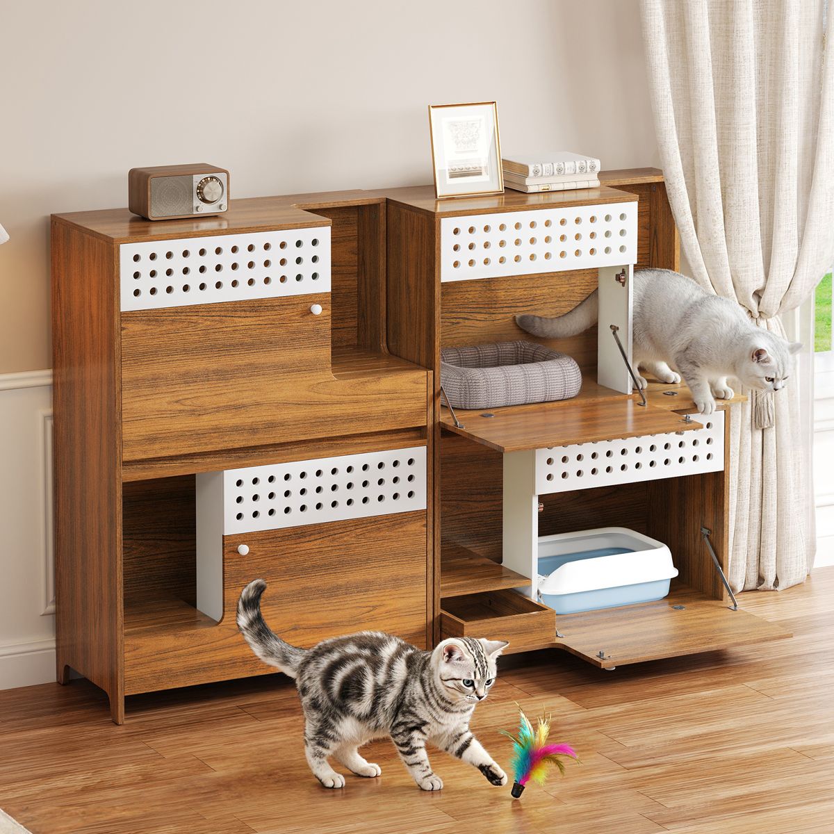 2-Piece Cat Litter Enclosure and Side Table