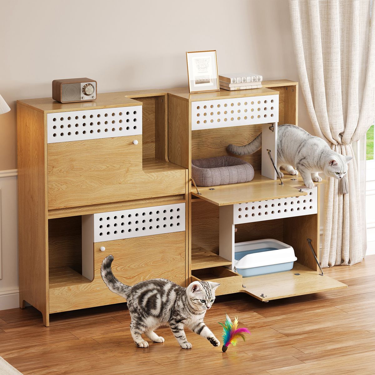 Two-Piece Cat Litter Box Side Table Set