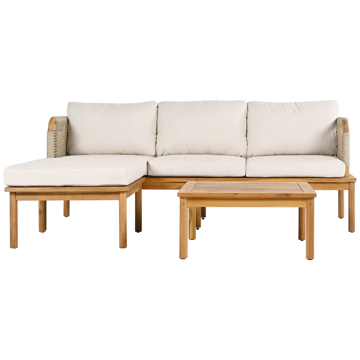 3-Piece Acacia Wood and Rope Sofa Set — view 4