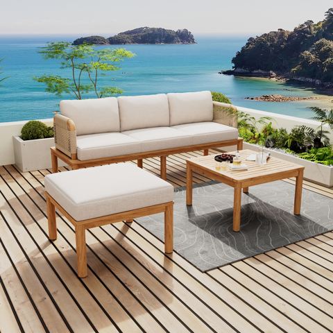 3-Piece Acacia Wood and Rope Sofa Set