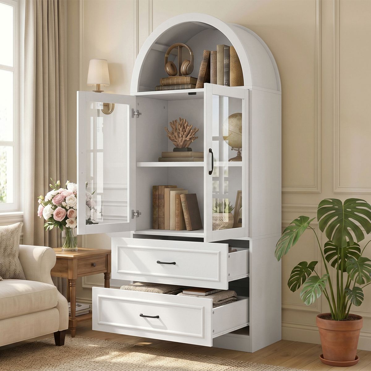 Arched Storage Cabinet with Glass Doors — view 2