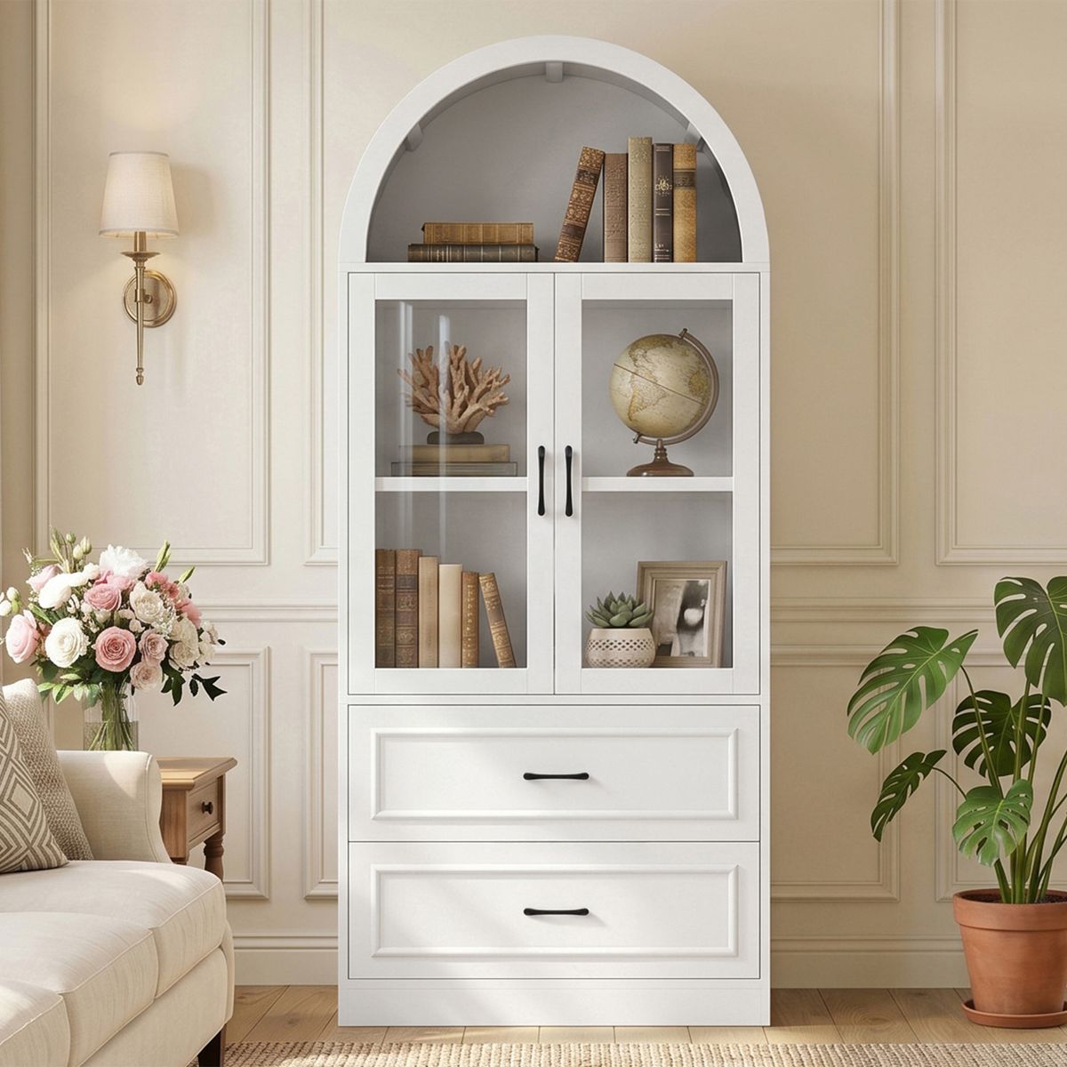 Arched Storage Cabinet with Glass Doors — view 3