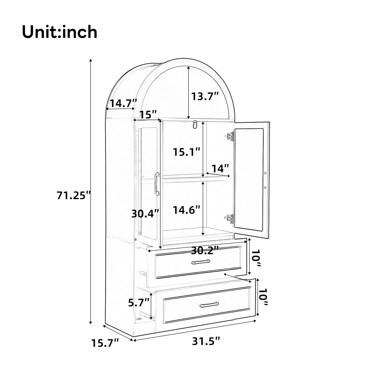 Arched Storage Cabinet with Glass Doors — view 4