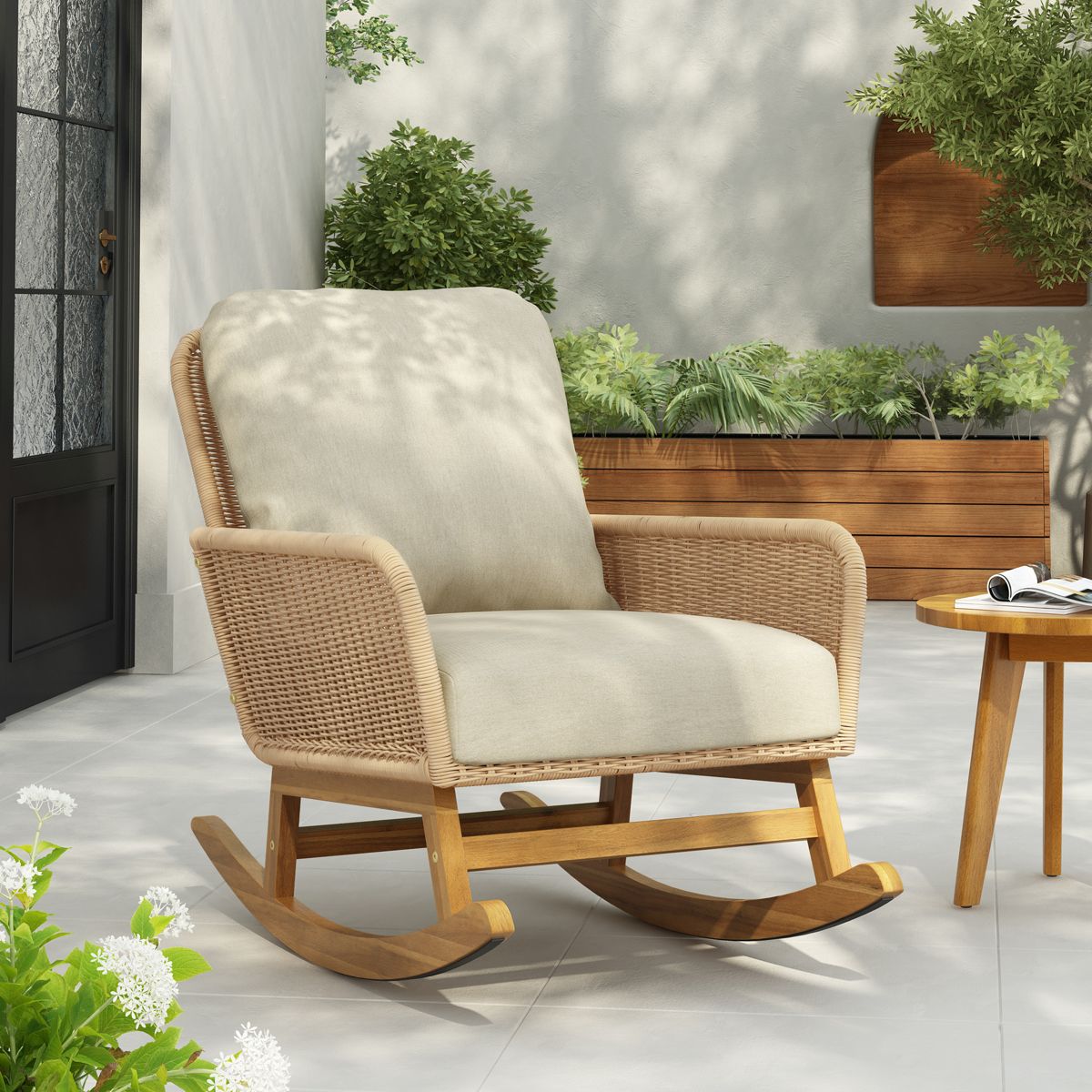 Wicker Rocking Chair with Wooden Frame — view 2