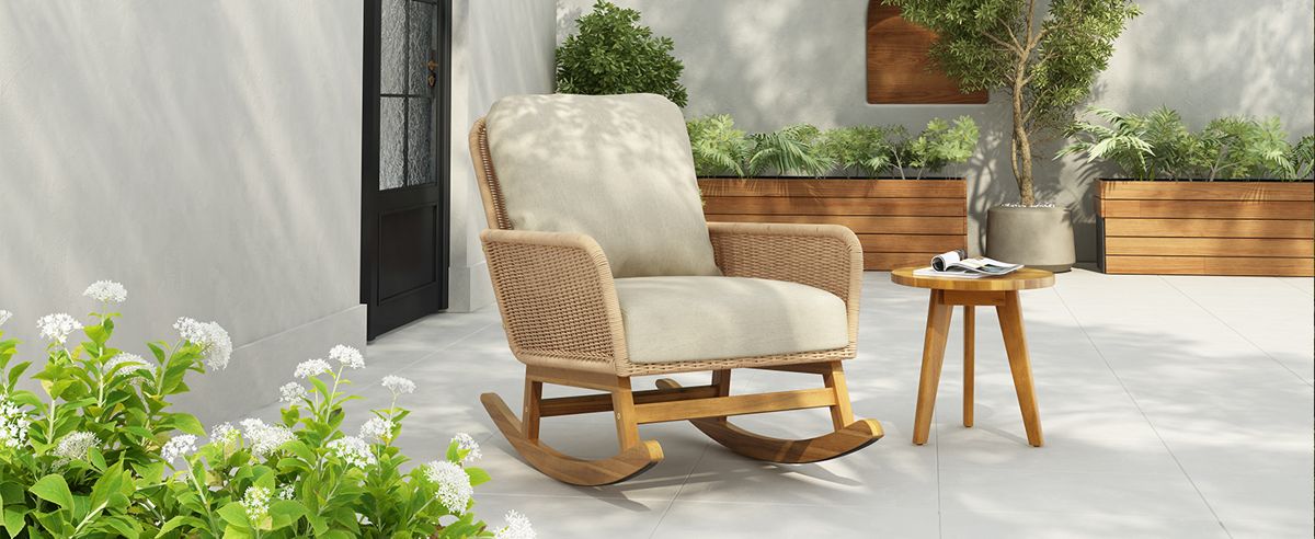 Wicker Rocking Chair with Wooden Frame — view 3