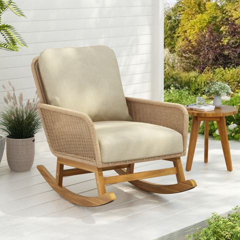 Wicker Rocking Chair with Wooden Frame
