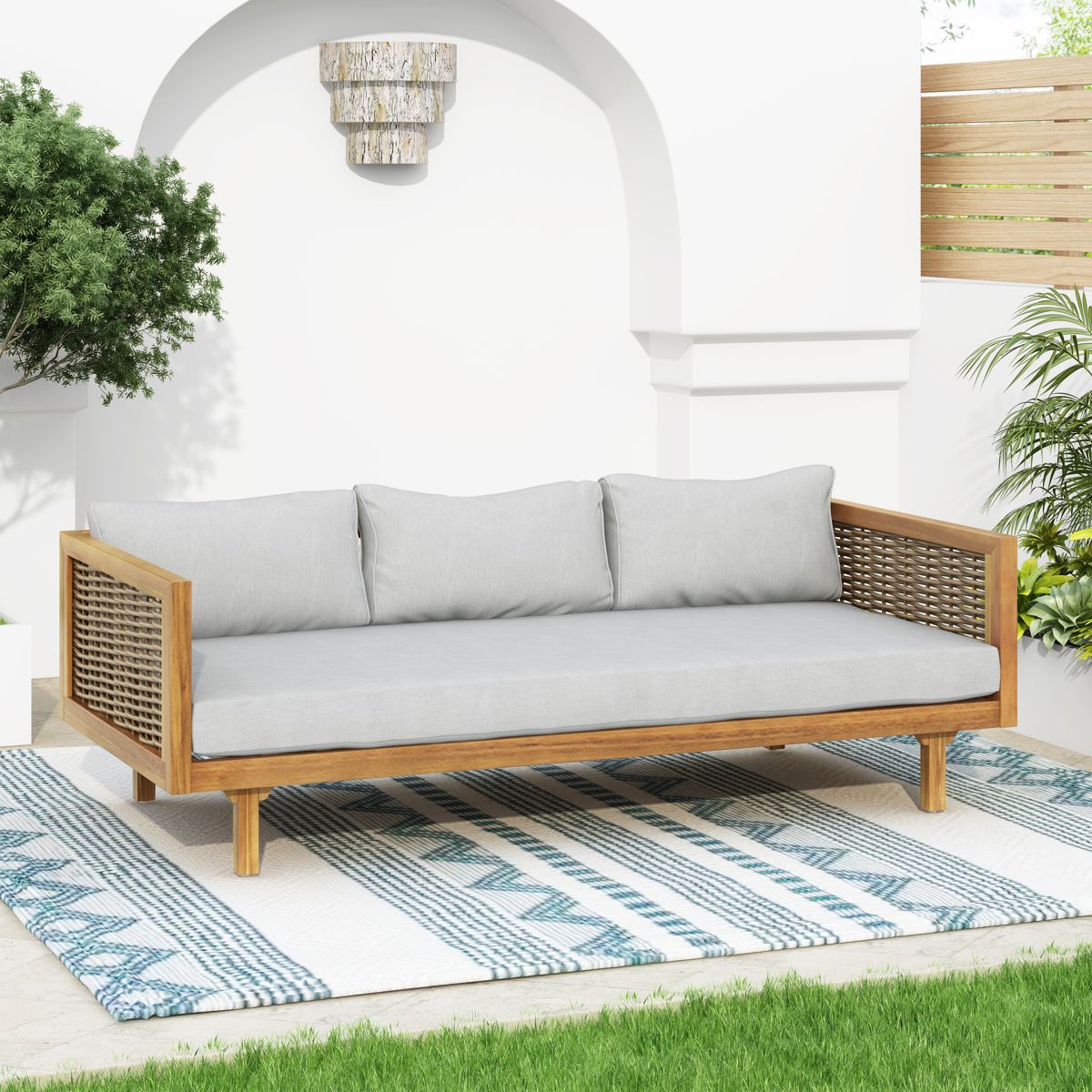 Acacia Three-Seat Daybed, Light Grey Cushion — view 2