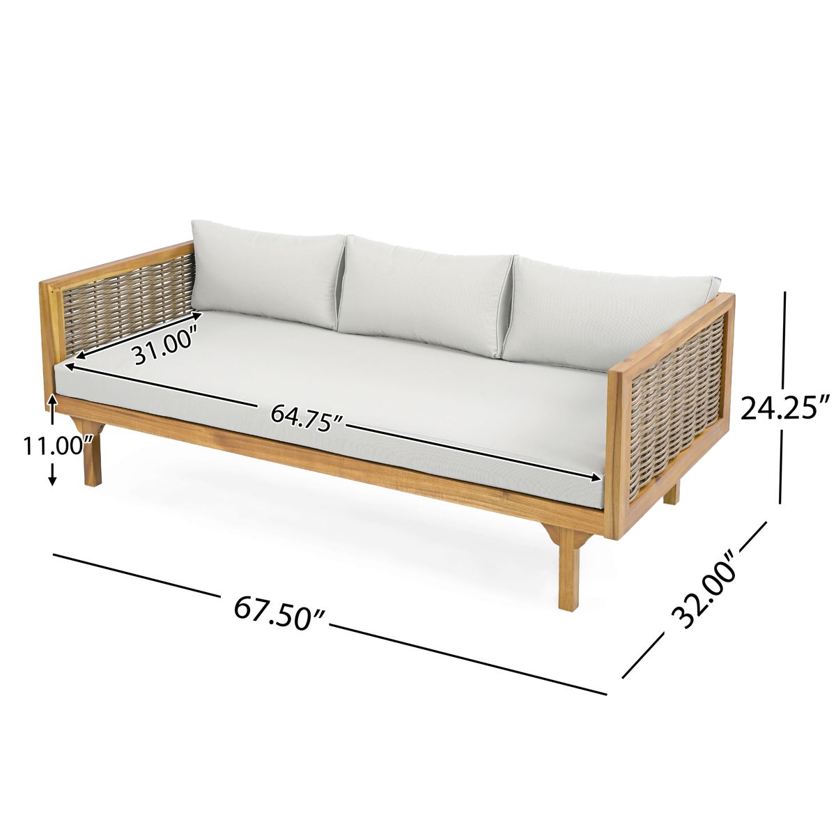 Acacia Three-Seat Daybed, Light Grey Cushion — view 4