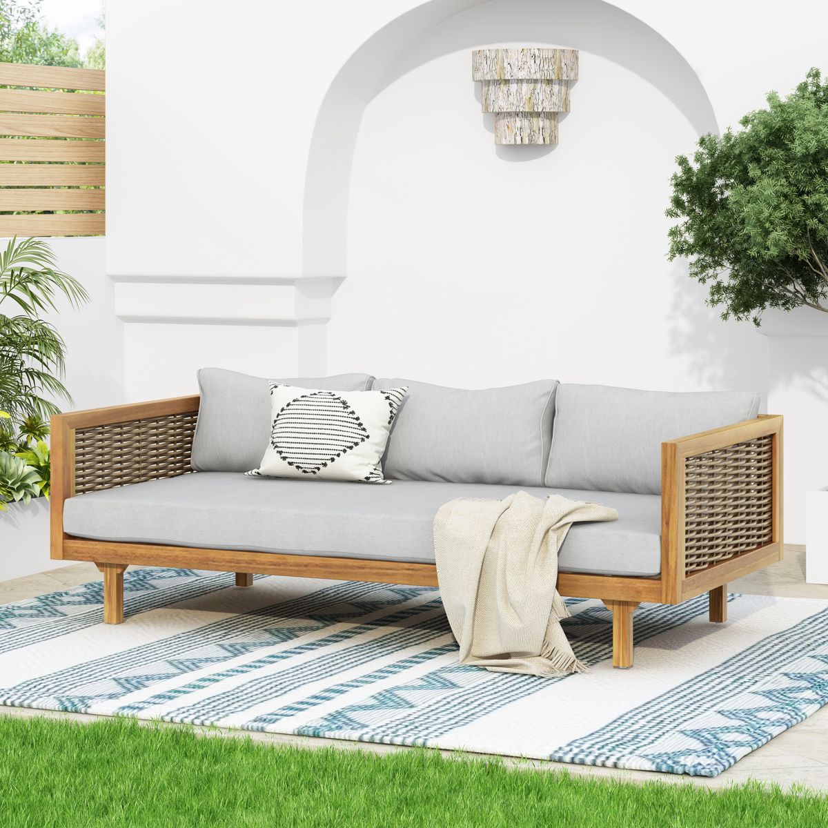 Acacia Three-Seat Daybed, Light Grey Cushion