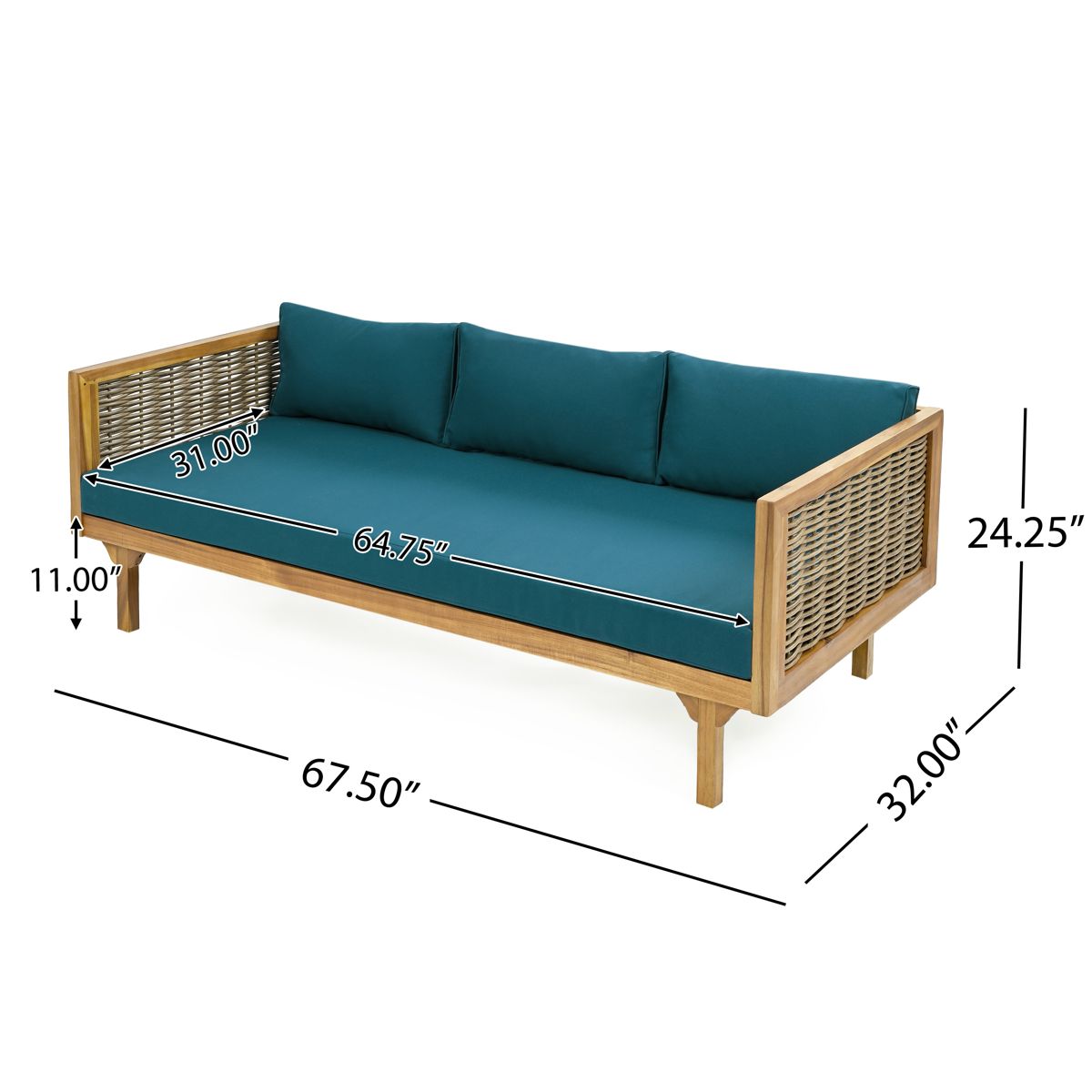 Acacia Three-Seat Daybed, Teak Cushion — view 4