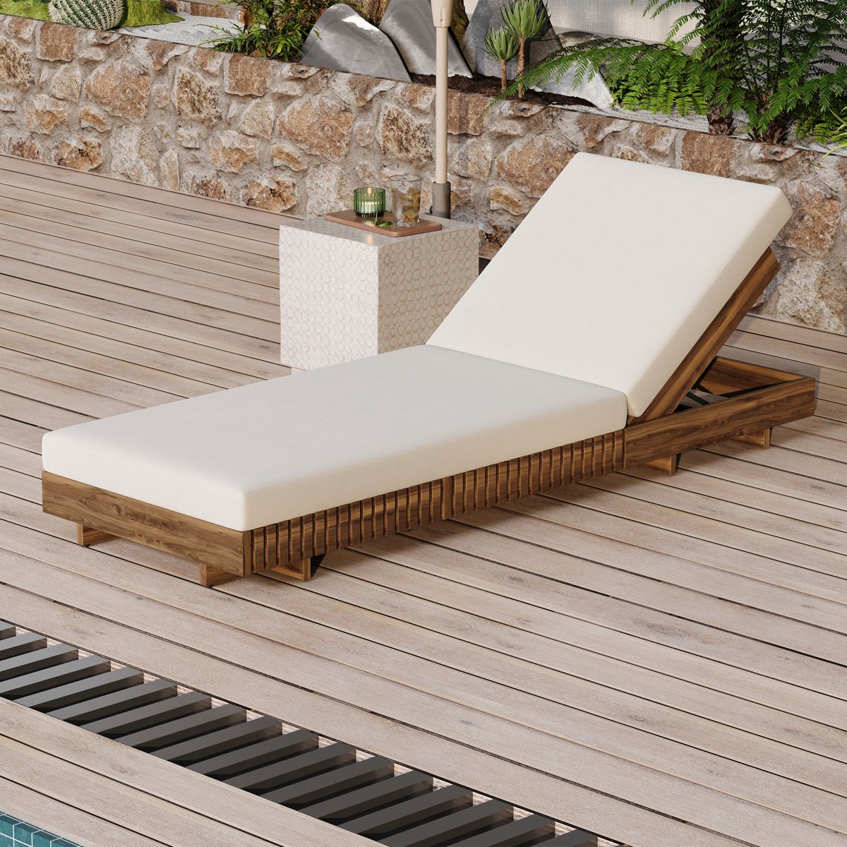 Acacia Chaise Lounge Frame with Adjustable Back