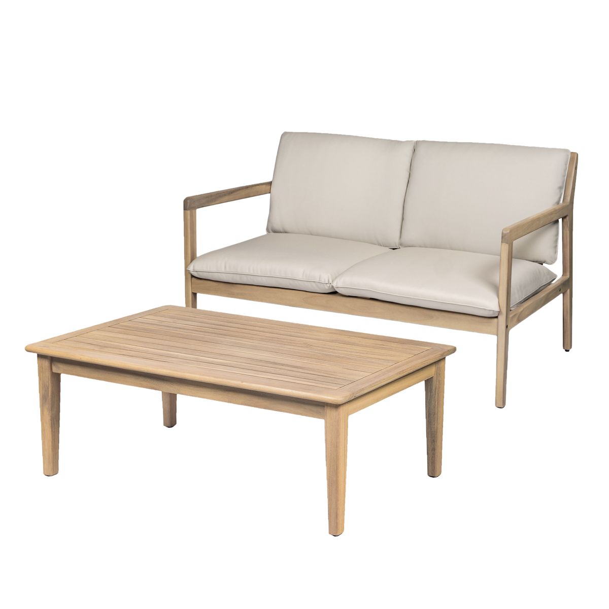 Acacia Wood Loveseat with Coffee Table — view 2