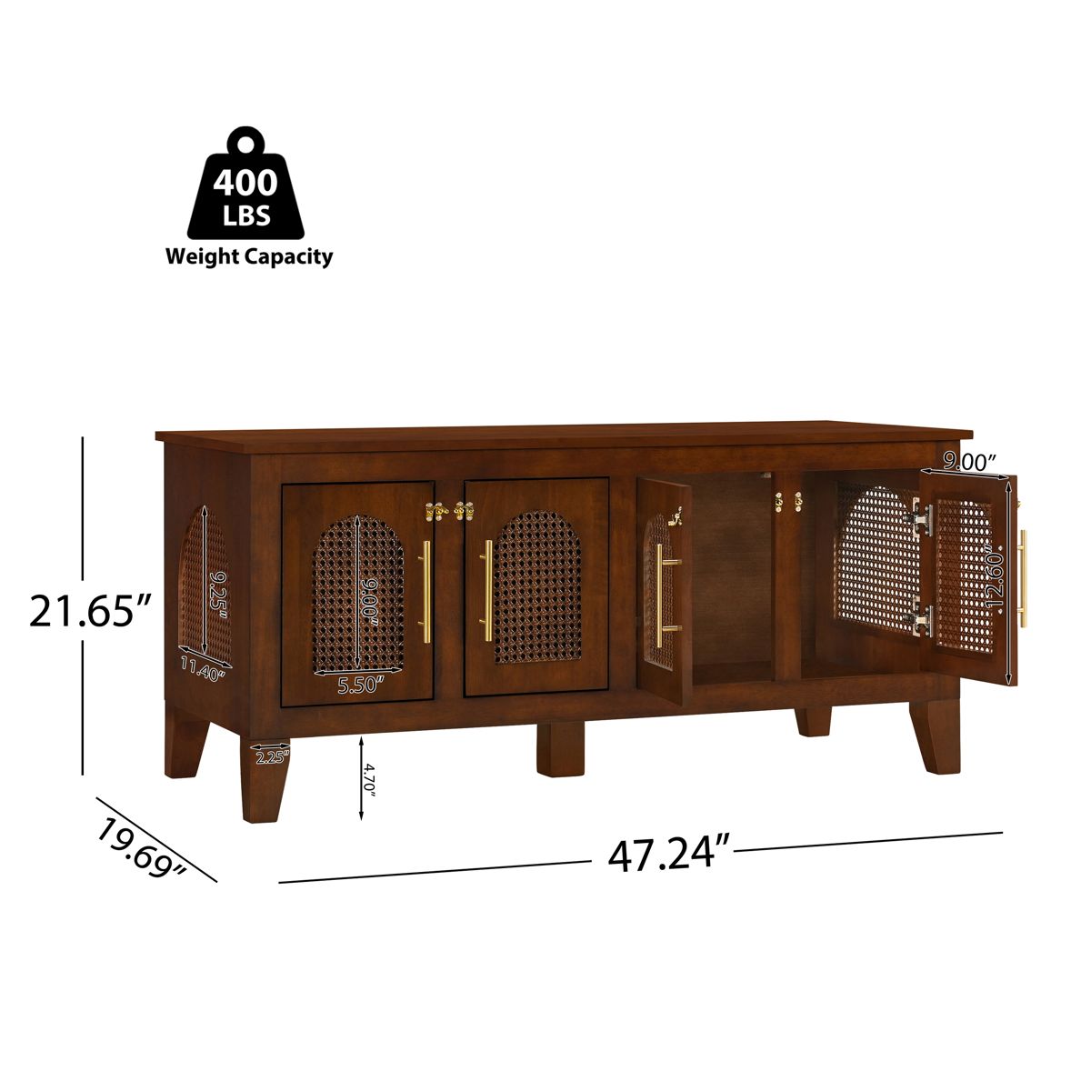 Rubber Wood Dog Crate Cabinet with Rattan Doors — view 3