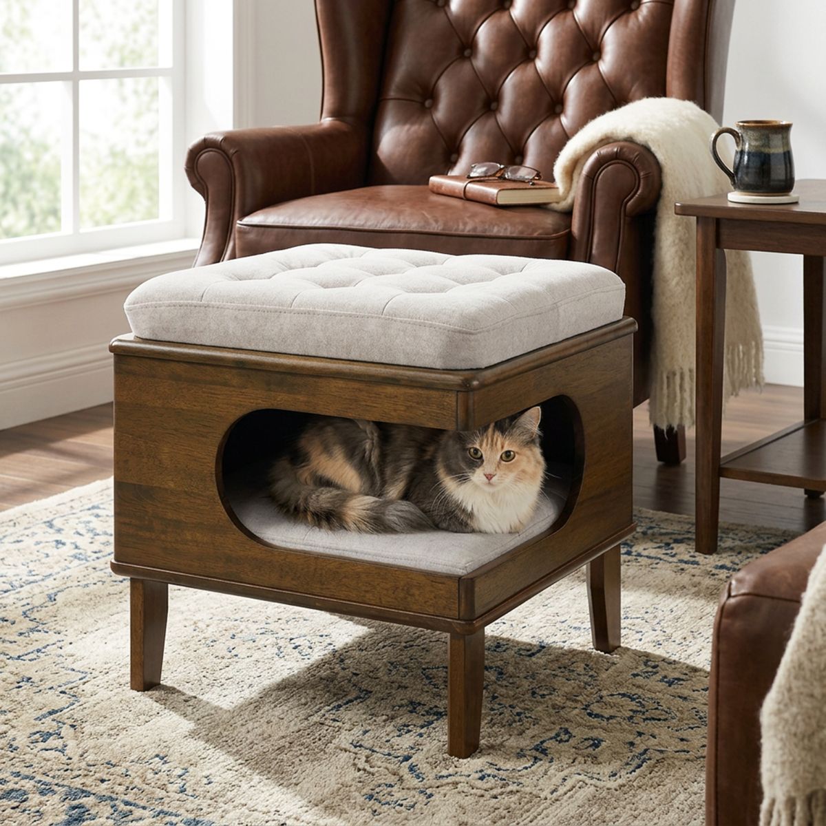 Tufted Ottoman with Hidden Cat Cave — view 2