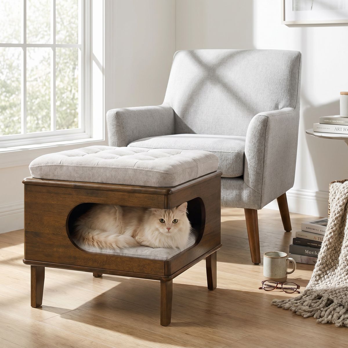 Tufted Ottoman with Hidden Cat Cave — view 3