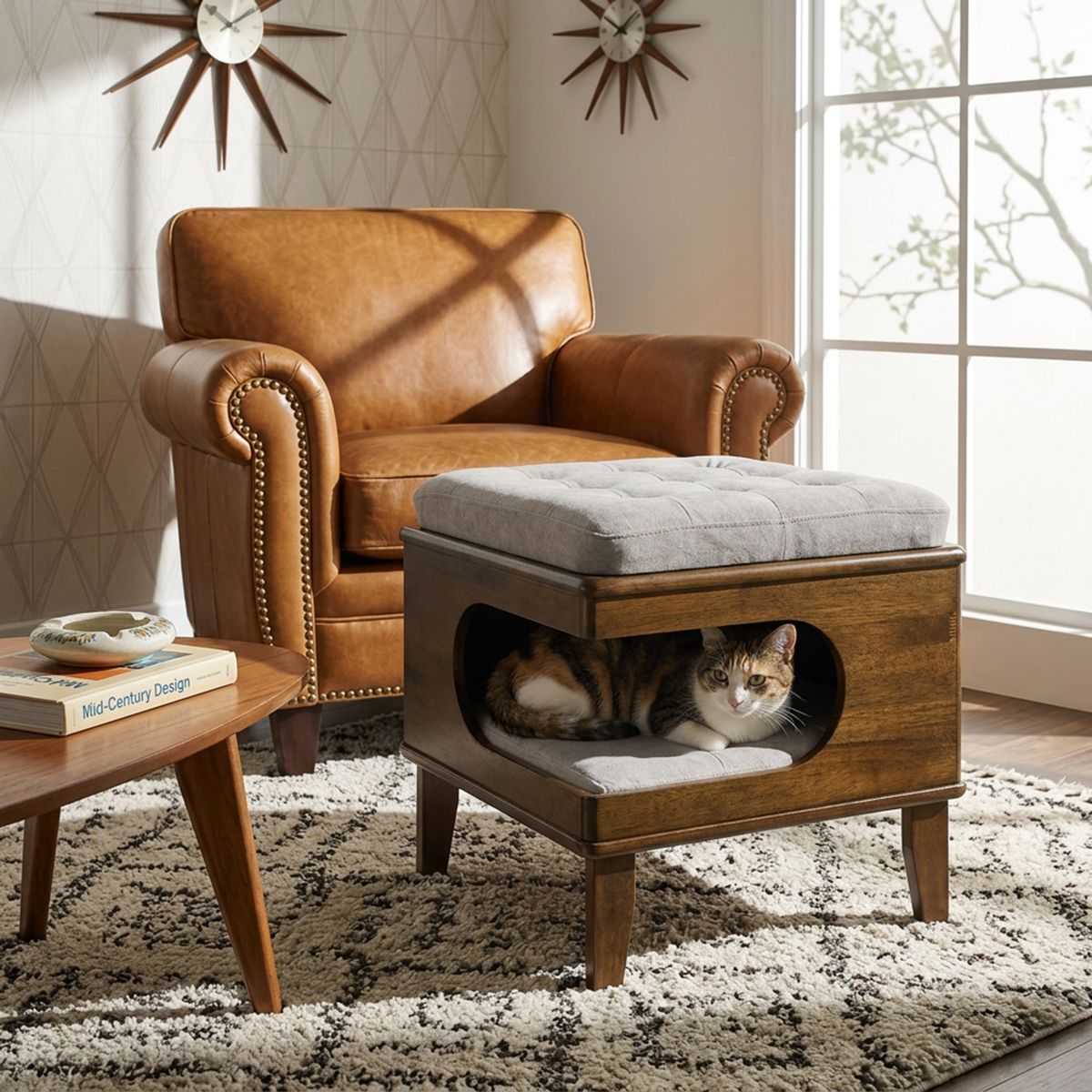Tufted Ottoman with Hidden Cat Cave — view 4