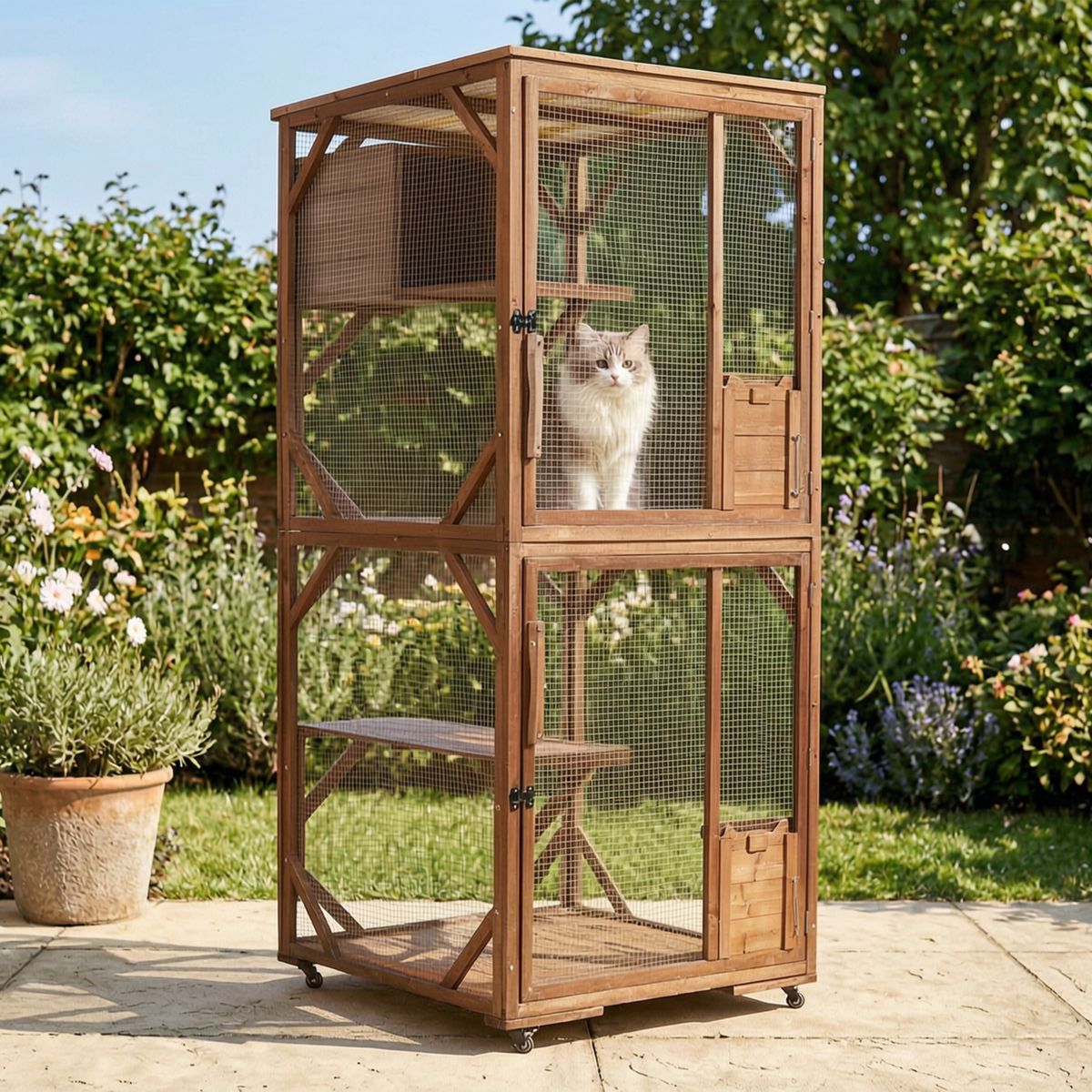 2-Tier Fir Cat Enclosure on Lockable Wheels — view 2