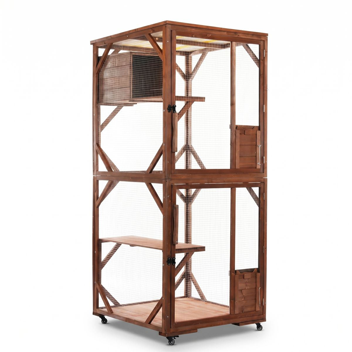 2-Tier Fir Cat Enclosure on Lockable Wheels — view 4