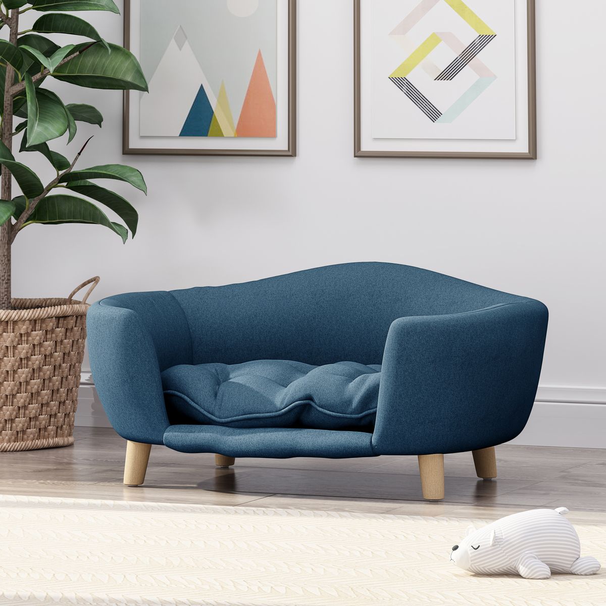 Mid-Century Dog Bed with Birch Wood Legs — view 2