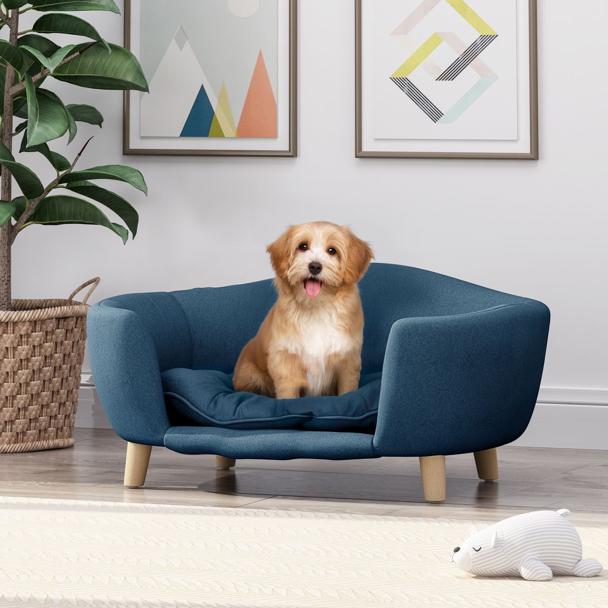 Mid-Century Dog Bed with Birch Wood Legs