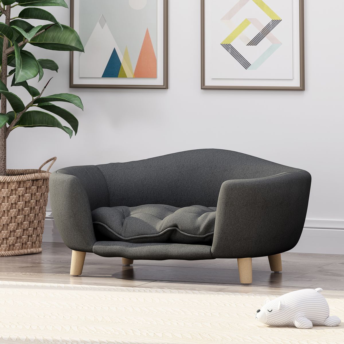 Elevated Fabric Dog Couch with Rubber Wood Legs — view 2
