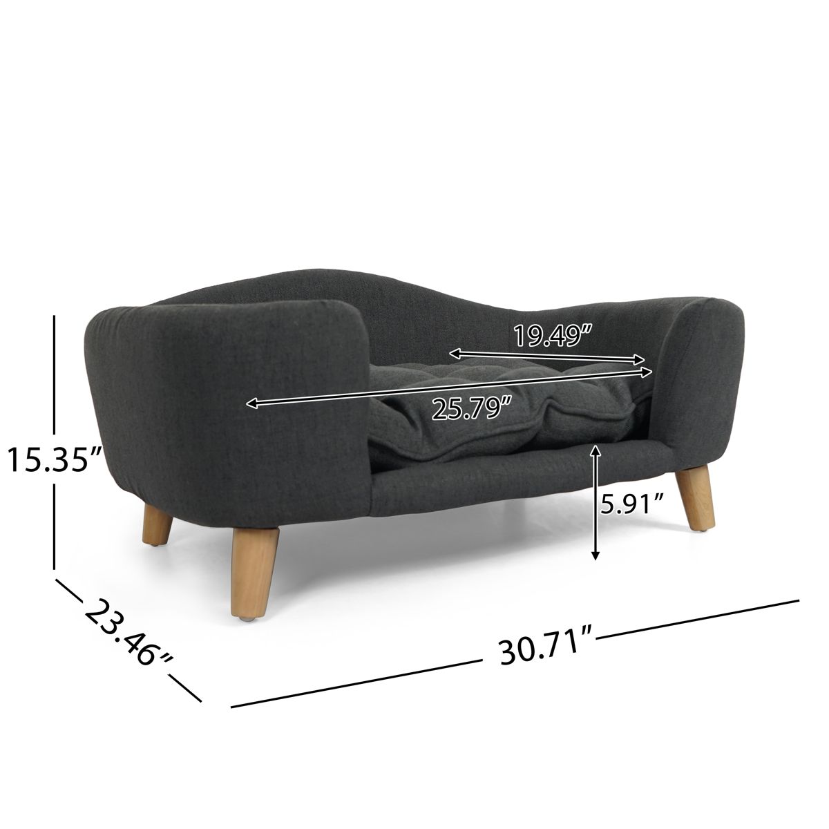 Elevated Fabric Dog Couch with Rubber Wood Legs — view 3