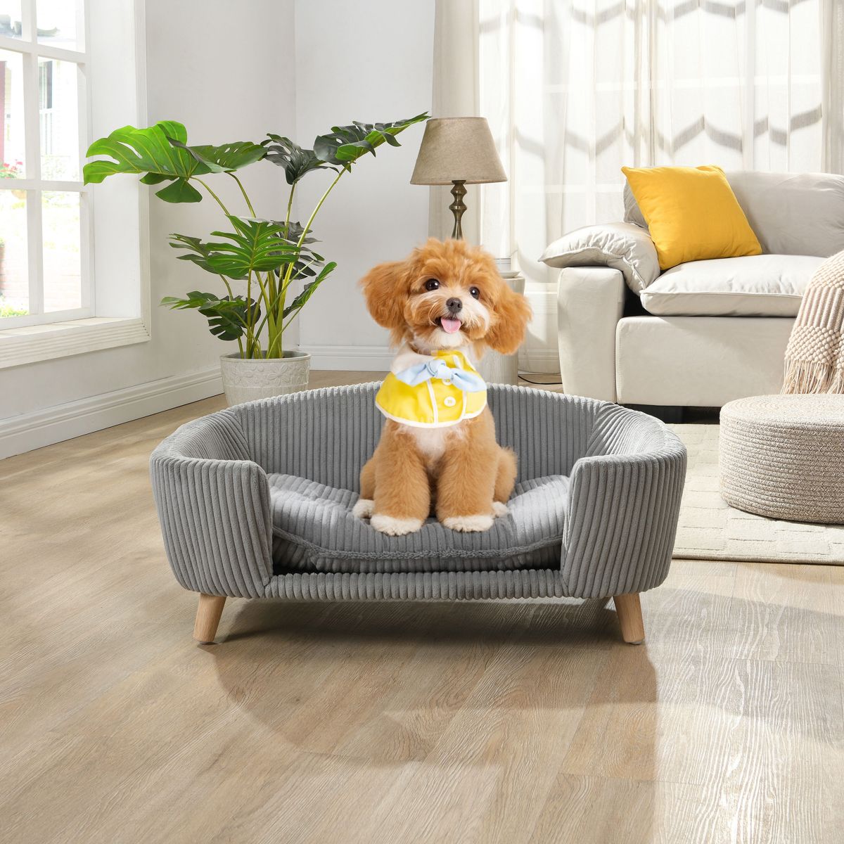 Corduroy Dog Bed with Rubber Wood Legs