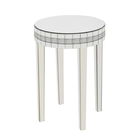 Round Mirrored Accent Table with Diamond Edge