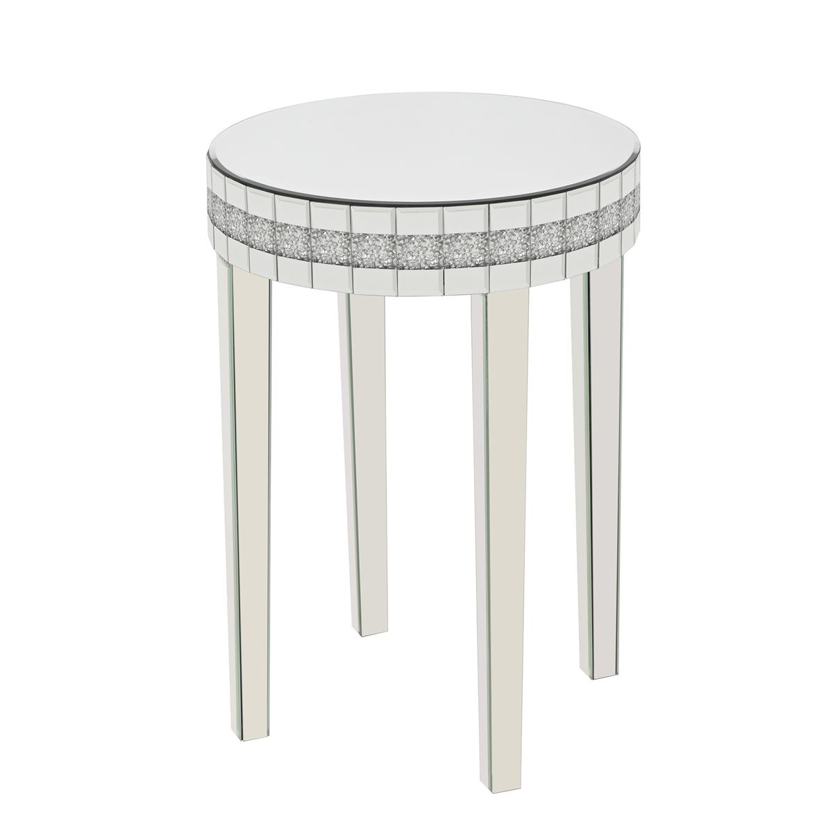 Round Mirrored Accent Table with Diamond Edge