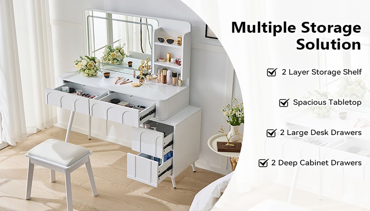 Fluted 4-Drawer LED Vanity Desk with Stool — view 3