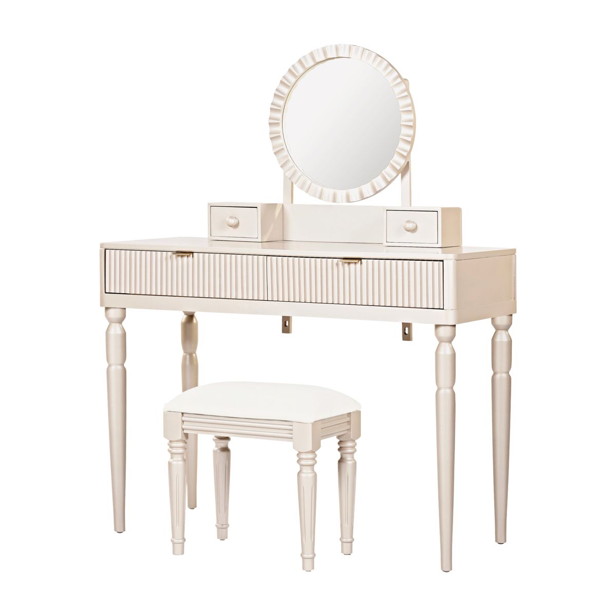 Round Mirror Vanity with 4 Drawers and Stool — view 2