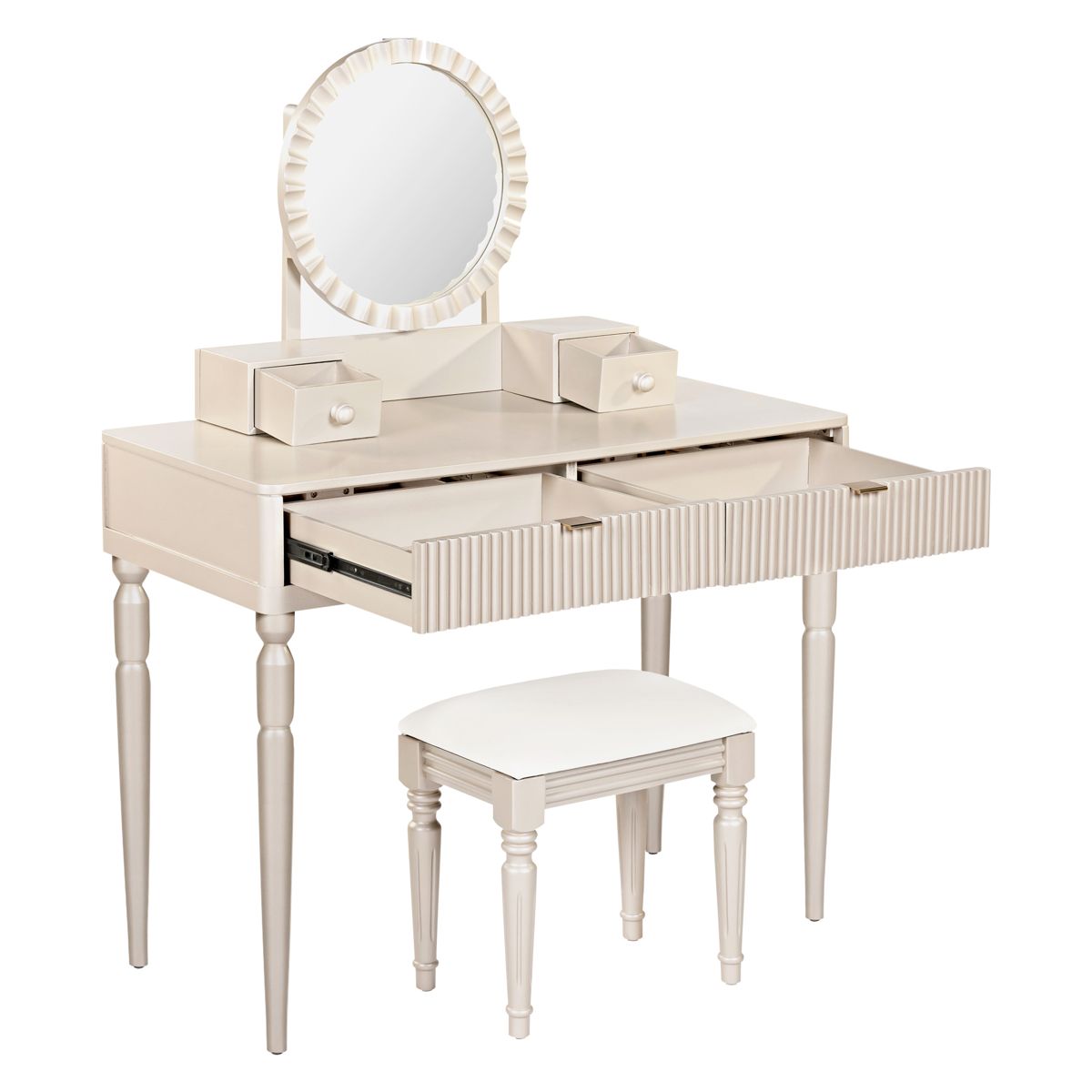 Round Mirror Vanity with 4 Drawers and Stool — view 4