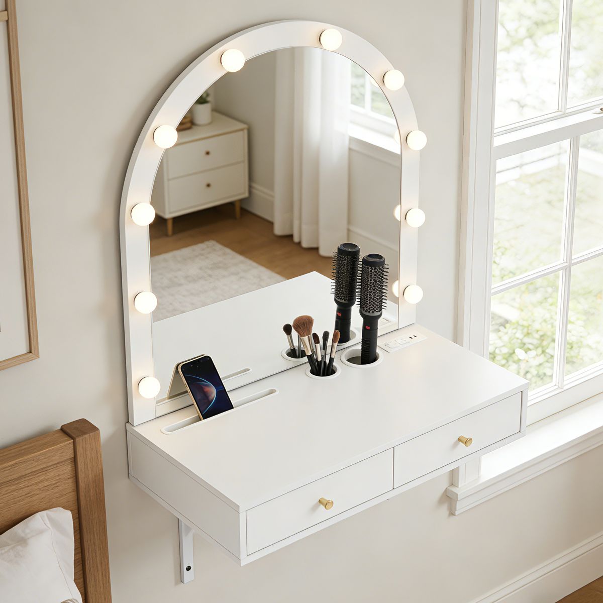 Wall-Mounted Floating Vanity with LED Mirror