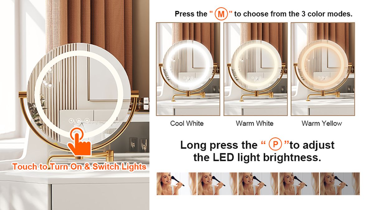 Corner Vanity Desk with Tri-Fold LED Mirror — view 4